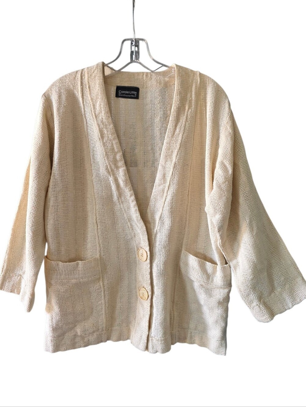 Vintage Carole Little Beige Open-Weave Button Front Cardigan Size Large